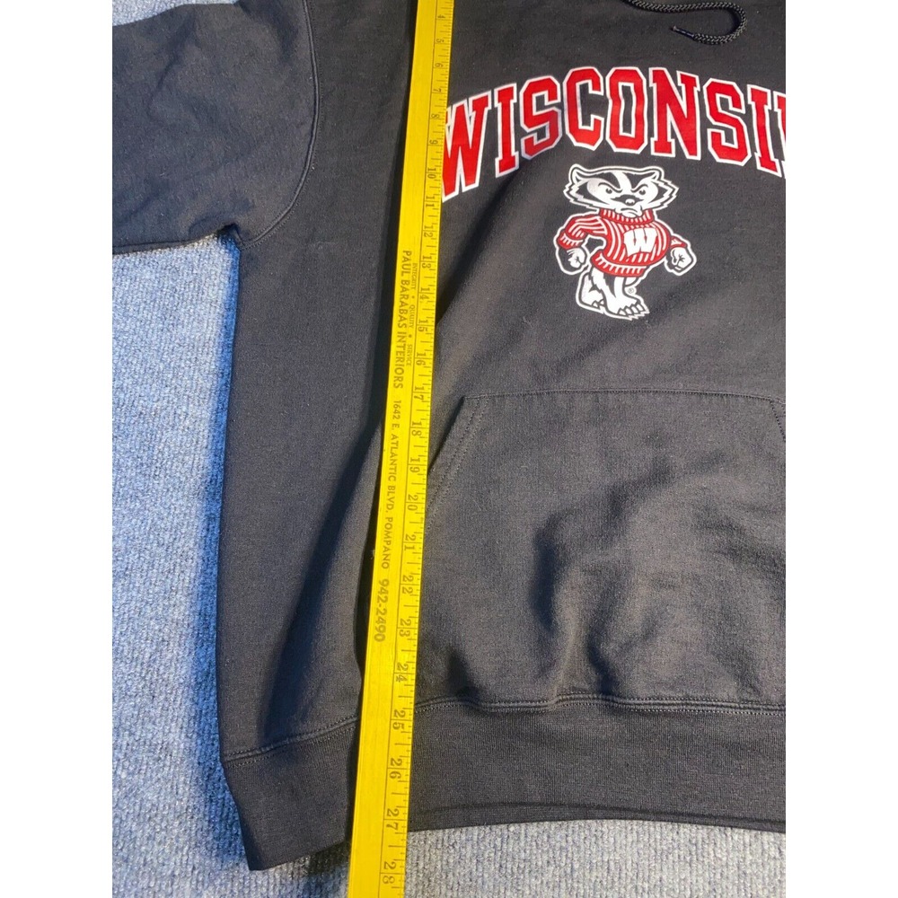 Wisconsin Badgers Champion Hoodie Football Men's‎ L Black Authentic Athleticwear - Picture 8 of 9
